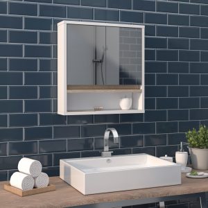 ארון מקלחת עם מדף דגם שלף לבן מט